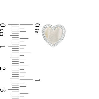 8.5mm Heart-Shaped Lab-Created Mother-of-Pearl and Cubic Zirconia Frame Stud Earrings in Sterling Silver