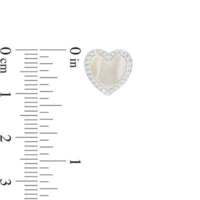 8.5mm Heart-Shaped Lab-Created Mother-of-Pearl and Cubic Zirconia Frame Stud Earrings in Sterling Silver