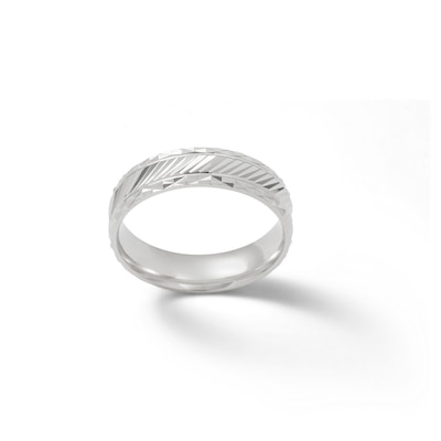 Solid Sterling Silver 6mm Diamond-Cut Slant Comfort Fit Wedding Band