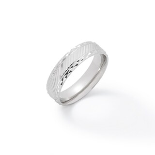 Solid Sterling Silver 6mm Diamond-Cut Slant Comfort Fit Wedding Band