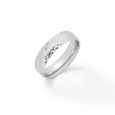 Solid Sterling Silver 6mm Diamond-Cut Slant Comfort Fit Wedding Band