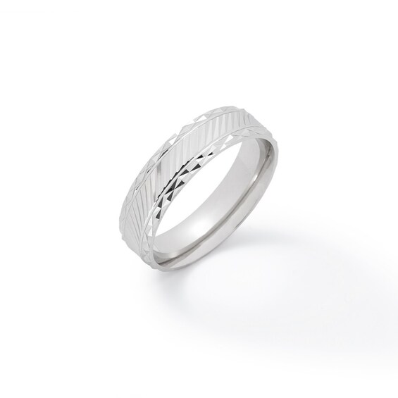 Solid Sterling Silver 6mm Diamond-Cut Slant Comfort Fit Wedding Band