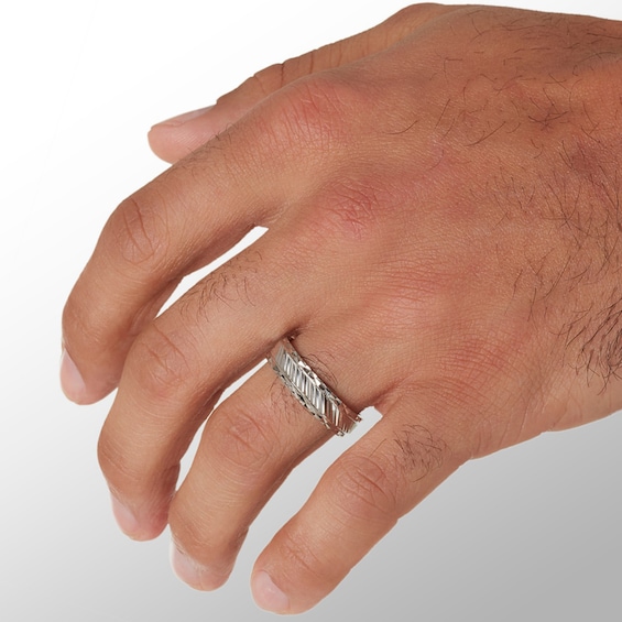 Solid Sterling Silver 6mm Diamond-Cut Slant Comfort Fit Wedding Band