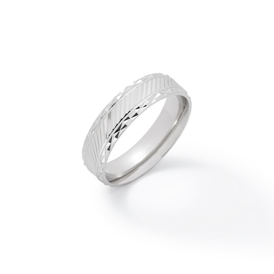 Solid Sterling Silver 6mm Diamond-Cut Slant Comfort Fit Wedding Band