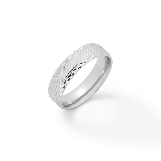 Solid Sterling Silver 6mm Diamond-Cut Slant Comfort Fit Wedding Band