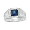 Thumbnail Image 0 of 8mm Cushion-Cut Lab-Created Blue and White Sapphire Collar Arrow Inlay Ring in Sterling Silver - Size 10