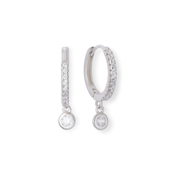 Bezel-Set Cubic Zirconia Dangle Huggie Hoop Earrings in Sterling Silver