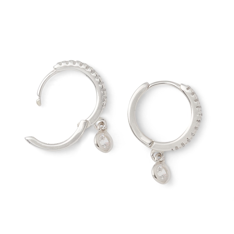 Main Image 2 of Bezel-Set Cubic Zirconia Dangle Huggie Hoop Earrings in Sterling Silver