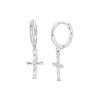 Thumbnail Image 0 of Diamond-Cut Cross Dangle Huggie Hoop Earrings in Solid Sterling Silver