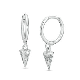 Diamond-Cut Arrowhead Dangle Huggie Hoop Earrings in Solid Sterling Silver