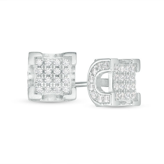 Cubic Zirconia Square Composite Stud Earrings in Solid Sterling Silver