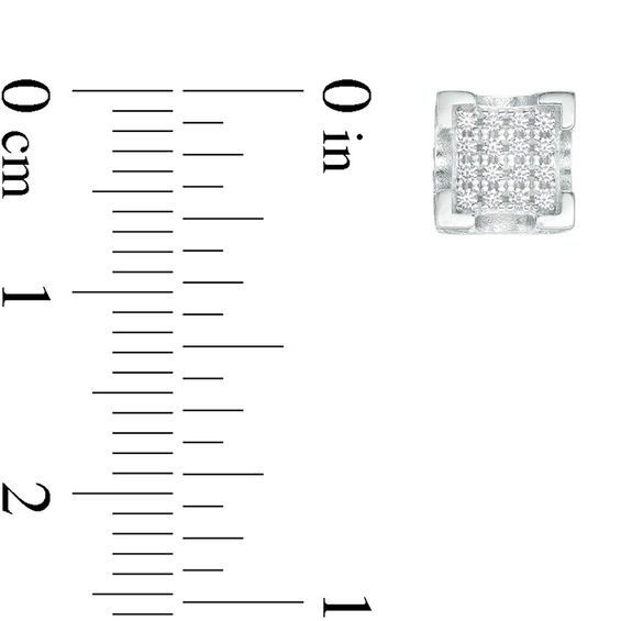 Solid Sterling Silver CZ Square Composite Art Deco Studs