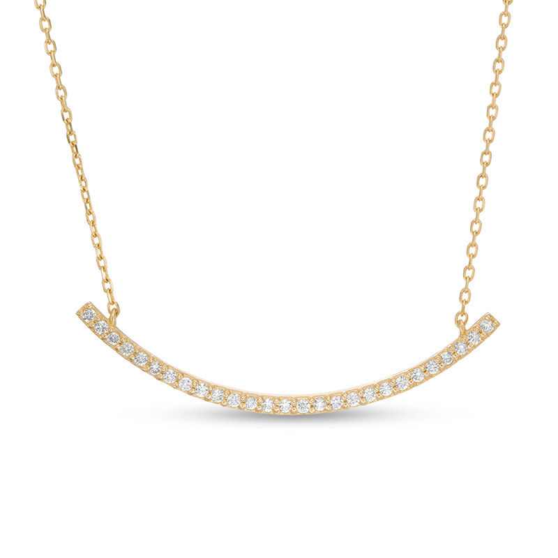 Main Image 1 of Cubic Zirconia Curved Bar Necklace in 10K Gold