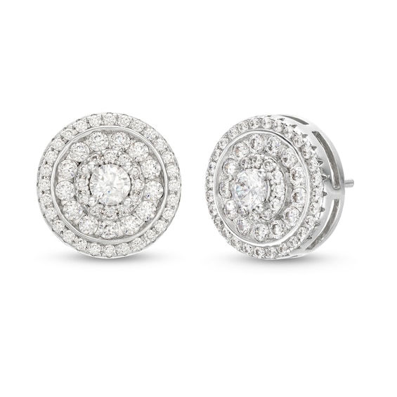 3mm Cubic Zirconia Triple Frame Stud Earrings in Solid Sterling Silver