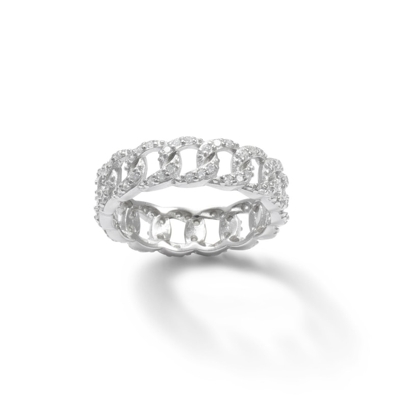 undefined | Cubic Zirconia Chain Link Ring in Solid Sterling Silver - Size 7