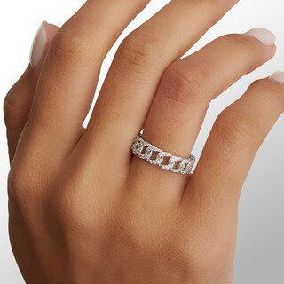 Solid Sterling Silver CZ Curb Chain Link Ring - Size 7