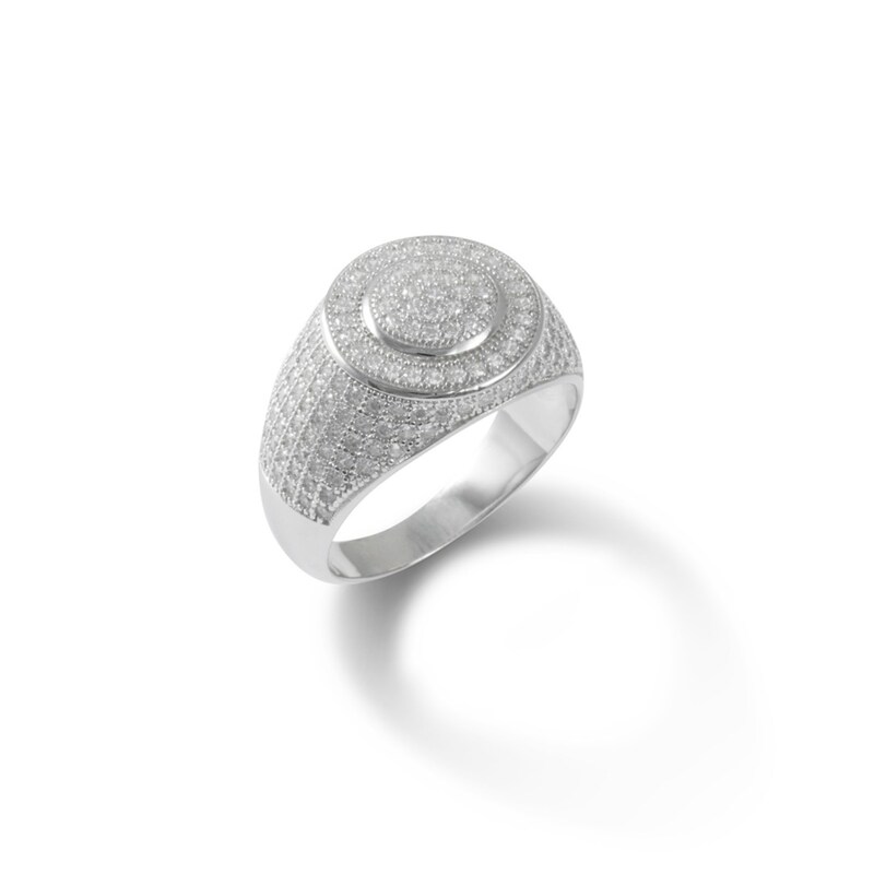 Cubic Zirconia Composite Frame Dome Ring in Solid Sterling Silver