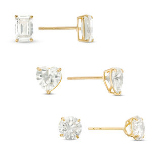 Multi-Shape Cubic Zirconia Stud Earrings Set in 10K Gold