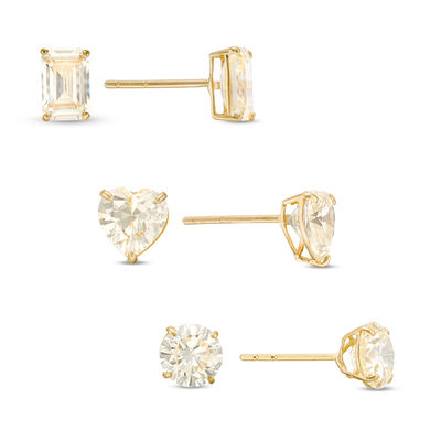 Multi-Shape Cubic Zirconia Stud Earrings Set in 10K Gold