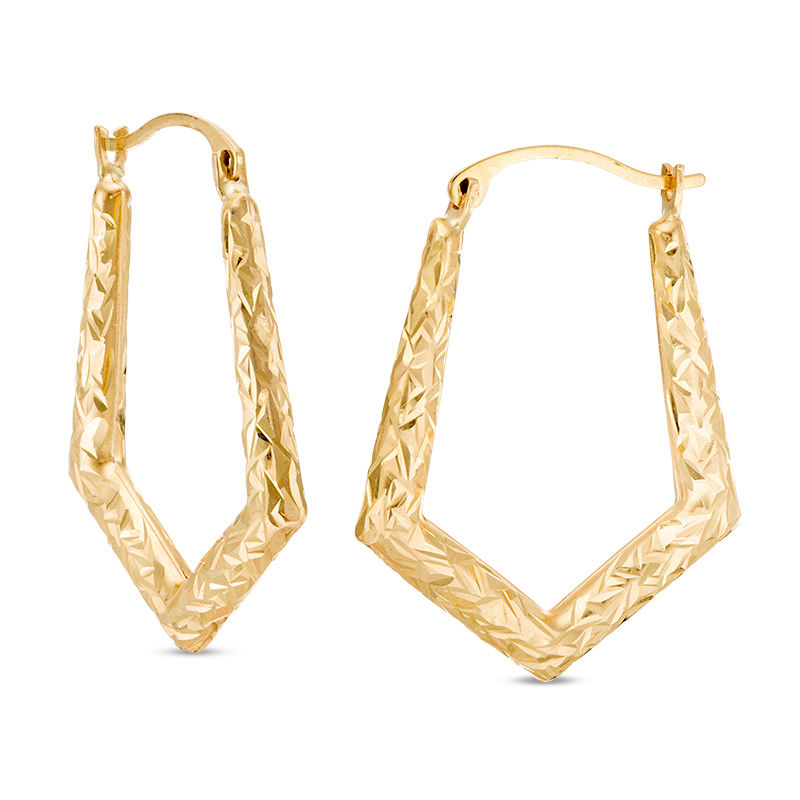 Main Image 1 of Diamond-Cut Pentagonal Hoop Earrings in 10K Gold