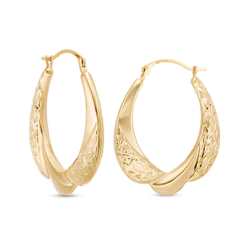 Main Image 1 of Multi-Finish Swirl Oval Hoop Earrings in 10K Gold