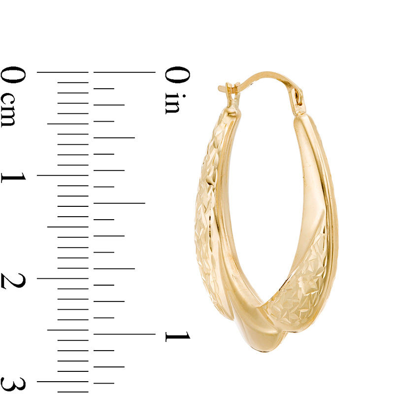 Main Image 2 of Multi-Finish Swirl Oval Hoop Earrings in 10K Gold