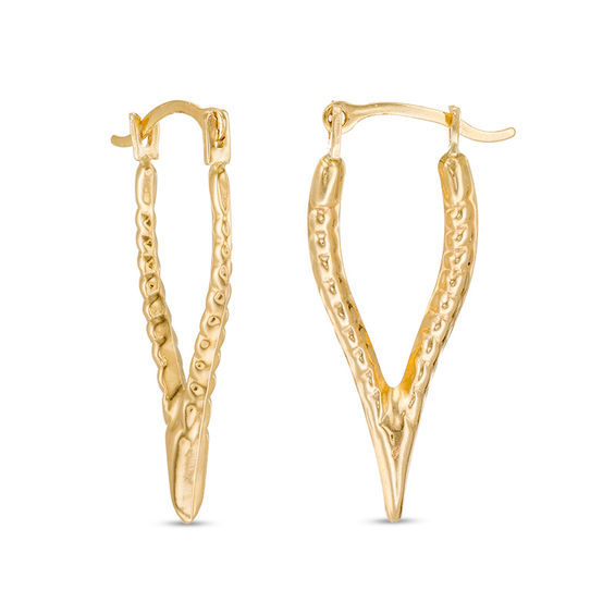 Twisted "V" Hoop Earrings in 10K Gold