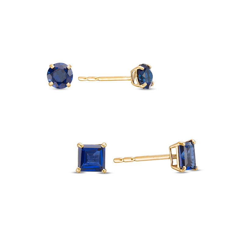 Main Image 1 of 4mm Multi-Shape Simulated Blue Sapphire Stud Earrings Set in 10K Gold