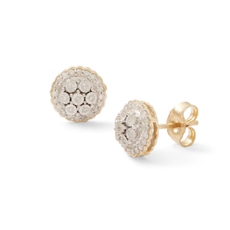 1/6 CT. T.W. Diamond Flower Cluster Scallop Frame Stud Earrings in 10K Gold
