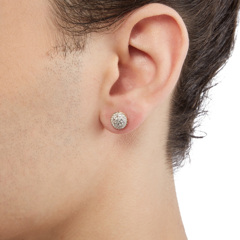 Main Image 3 of 10K Solid Gold 1/6 CT. T.W. Diamond Scallop Frame Studs