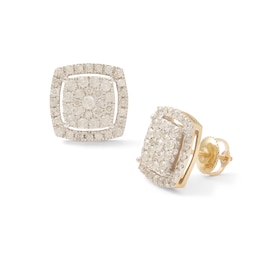1 CT. T.W. Cushion Composite Diamond Frame Stud Earrings in 10K Gold - XL Post