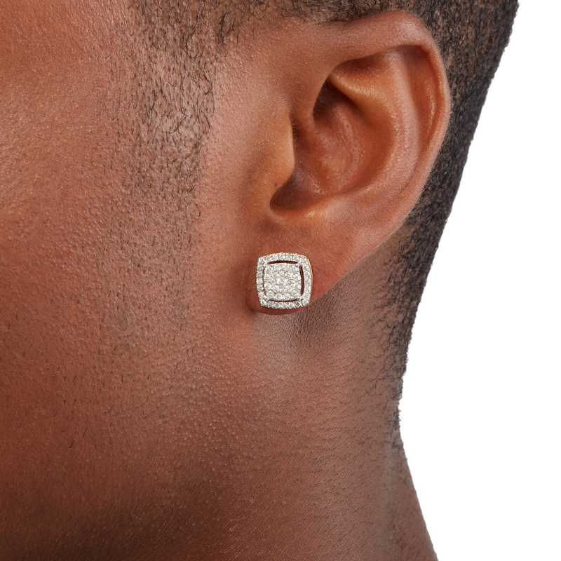 Main Image 3 of 10K Solid Gold 1 CT. T.W. Diamond Frame Studs - XL Post