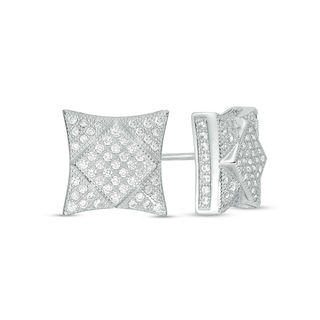 Cubic Zirconia Milgrain Geometric Stud Earrings in Sterling Silver