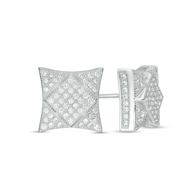 Cubic Zirconia Milgrain Geometric Stud Earrings in Sterling Silver