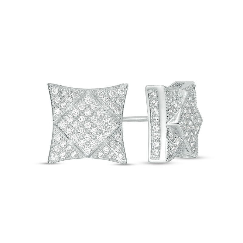 Cubic Zirconia Milgrain Geometric Stud Earrings in Sterling Silver