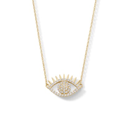 10K Solid Gold CZ Eye with Eyelashes Pendant - 18.5"