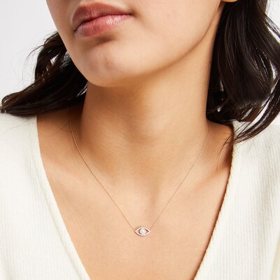 10K Solid Gold CZ Eye with Eyelashes Pendant - 18.5"