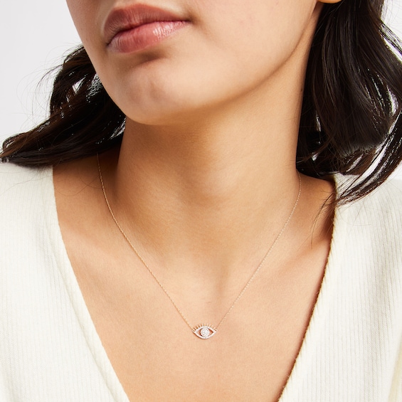 10K Solid Gold CZ Eye with Eyelashes Pendant - 18.5"