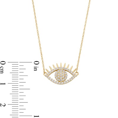 10K Solid Gold CZ Eye with Eyelashes Pendant - 18.5"