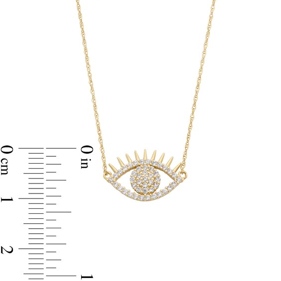 10K Solid Gold CZ Eye with Eyelashes Pendant - 18.5"