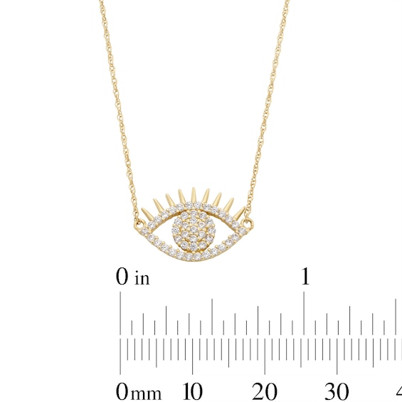 10K Solid Gold CZ Eye with Eyelashes Pendant - 18.5"