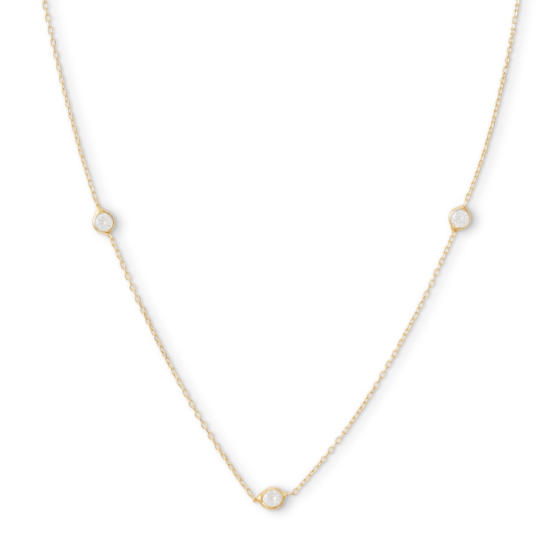 Main Image 1 of Made in Italy 3.5mm Cubic Zirconia Station Necklace in 10K Solid Gold