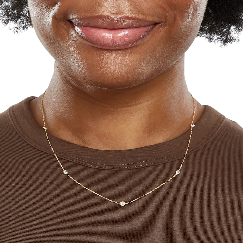 Main Image 4 of Made in Italy 3.5mm Cubic Zirconia Station Necklace in 10K Solid Gold