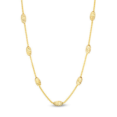 Diamond-Cut Oval Bead Station Choker Necklace in 10K Gold - 16"