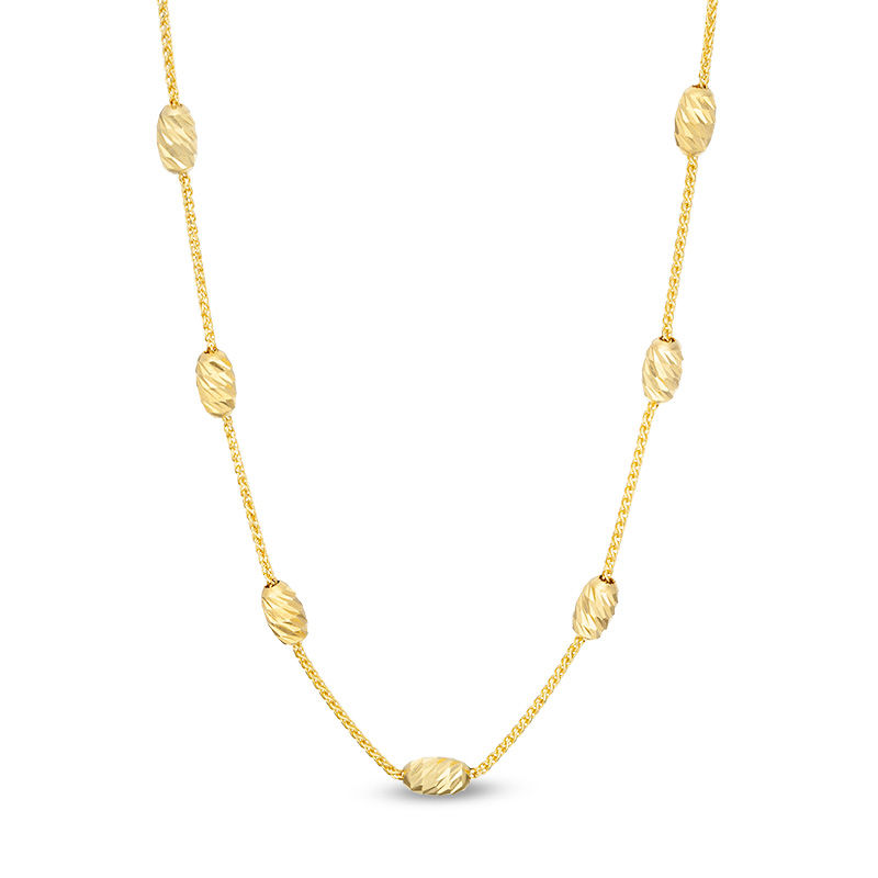 Diamond-Cut Oval Bead Station Choker Necklace in 10K Gold - 16"