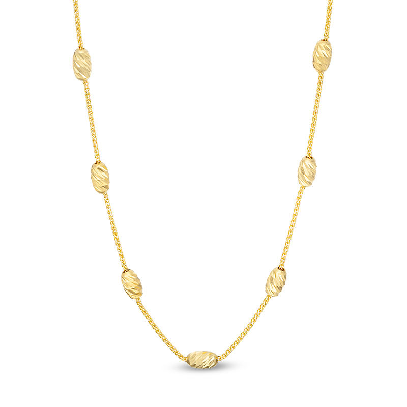 Main Image 1 of Diamond-Cut Oval Bead Station Choker Necklace in 10K Gold - 16&quot;