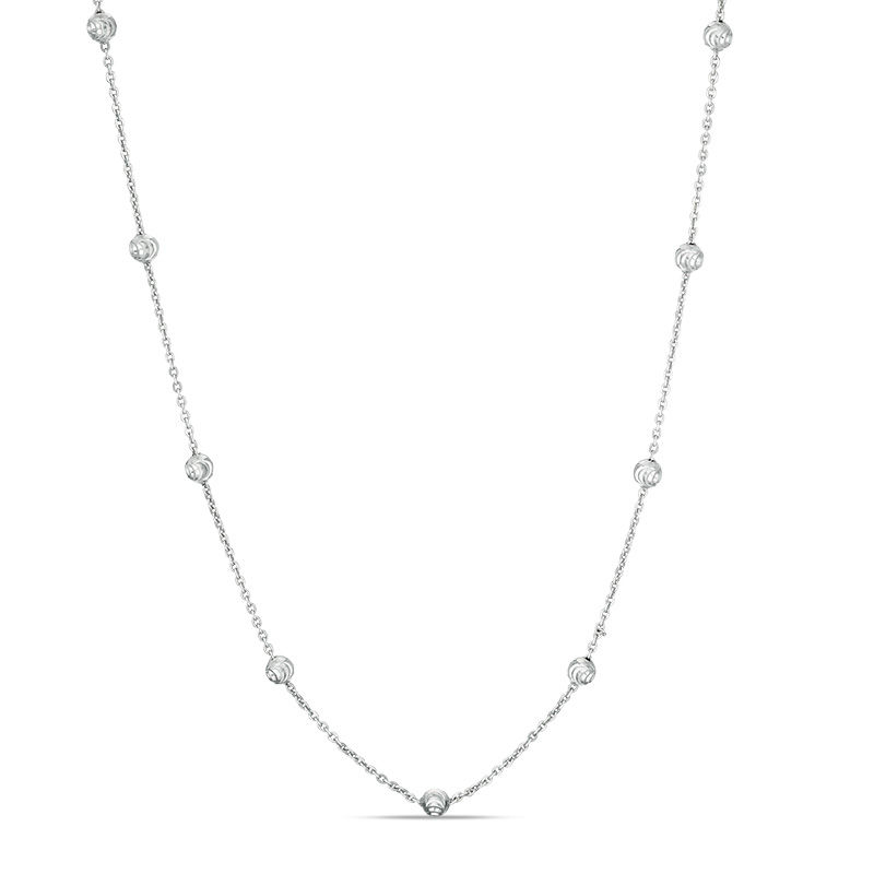 Main Image 1 of Diamond-Cut Hollow Bead Station Necklace in Sterling Silver