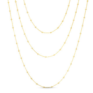 Triple Strand Bead Station Bib Necklace in 10K Gold - 20"