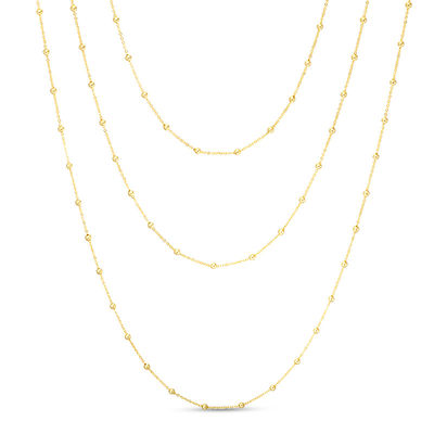 Triple Strand Bead Station Bib Necklace in 10K Gold - 20"