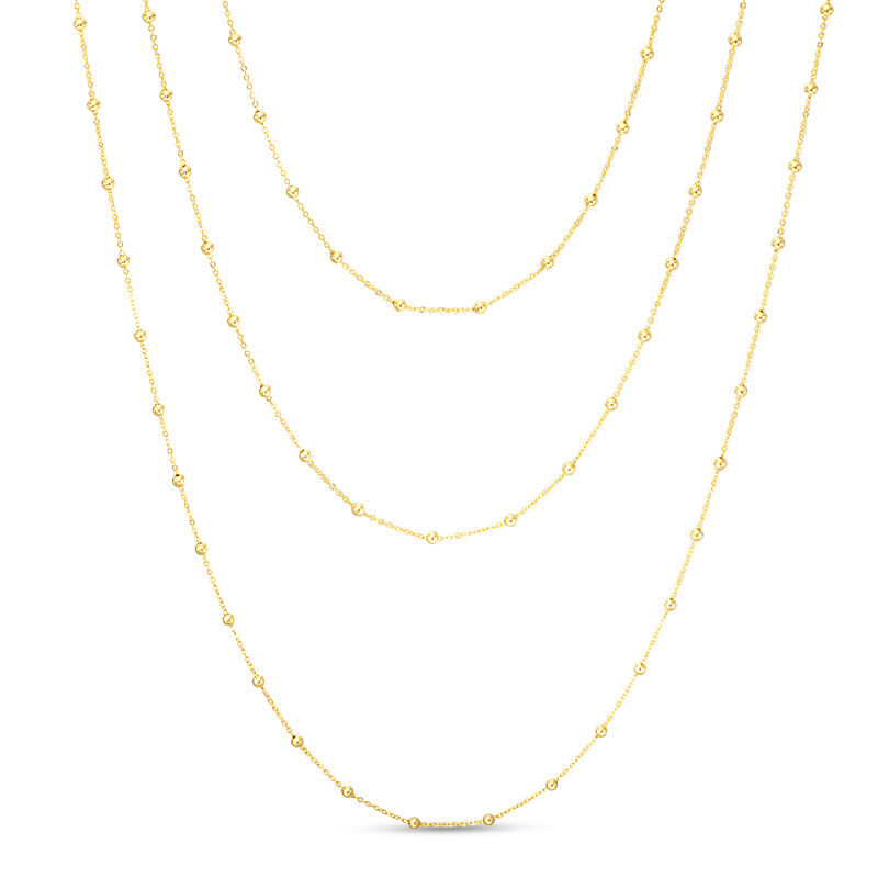 Main Image 1 of Triple Strand Bead Station Bib Necklace in 10K Gold - 20&quot;